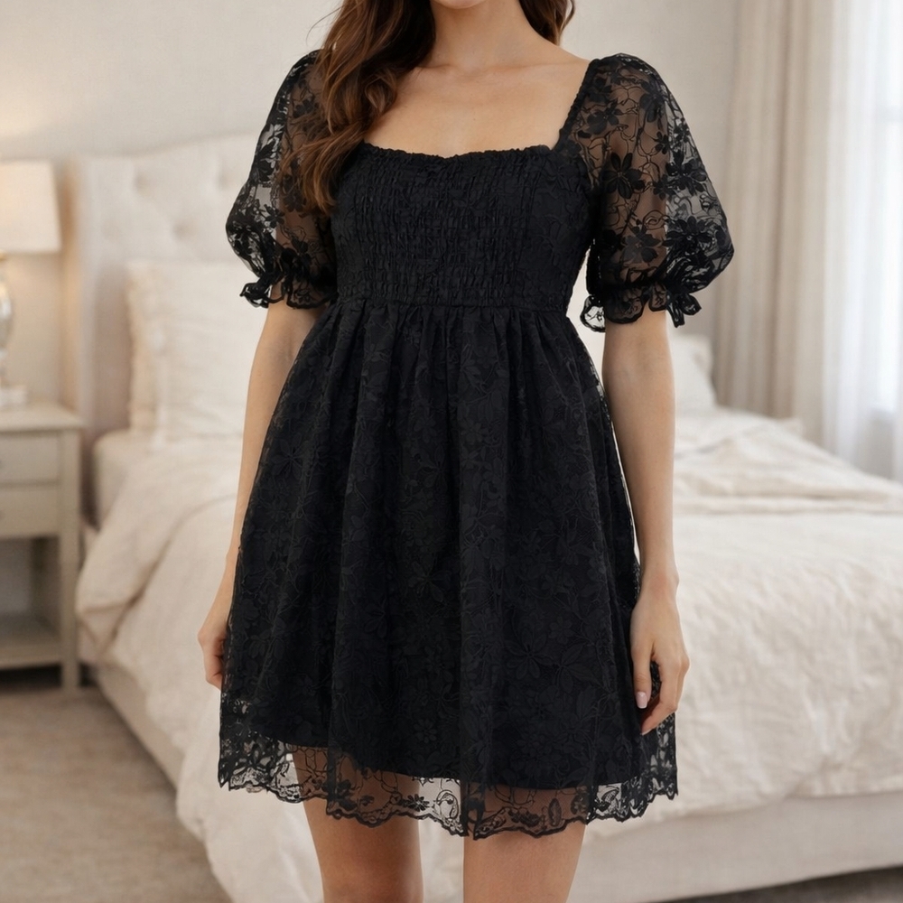 Endless Rose Elegant Black Lace Mini Dress